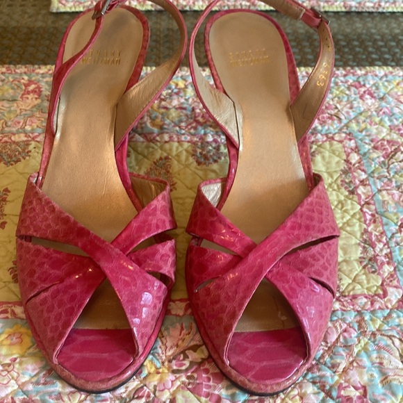 NWOT Stuart Weitzman pink lizard sandals with straps 9.0 Medium - Picture 3 of 5